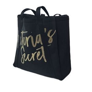 Victoria Secret Beach Cooler Bag Insulated Wine Tote Black Gold